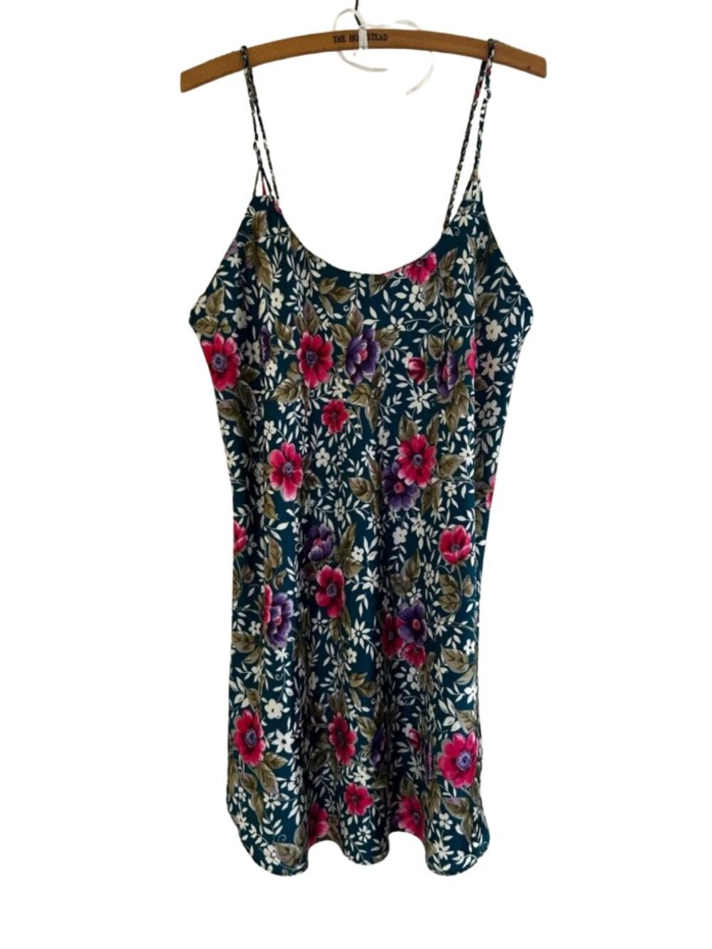 Vintage Dentelle Floral Spaghetti-Strap Slip Chemise Teal Pink Purple Large